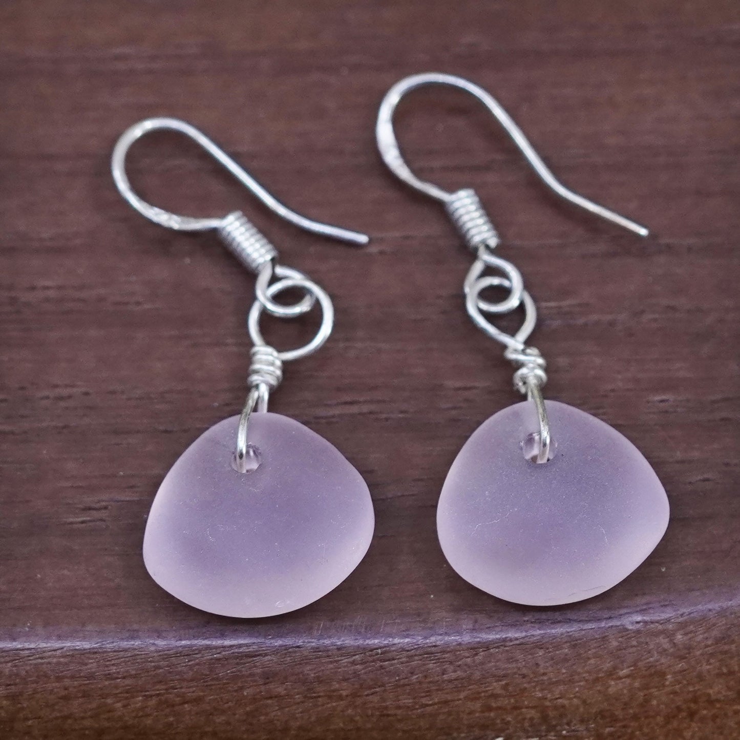 Vintage Sterling silver 925 handmade earrings with pink sea washed glass
