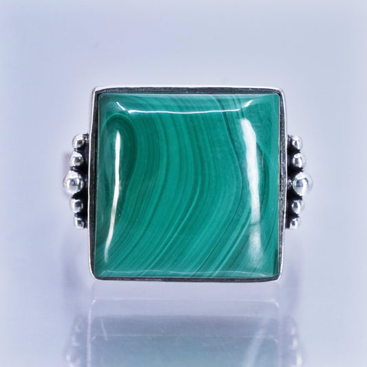 Size 8.5, Native American navajo Sterling 925 silver ring with square malachite