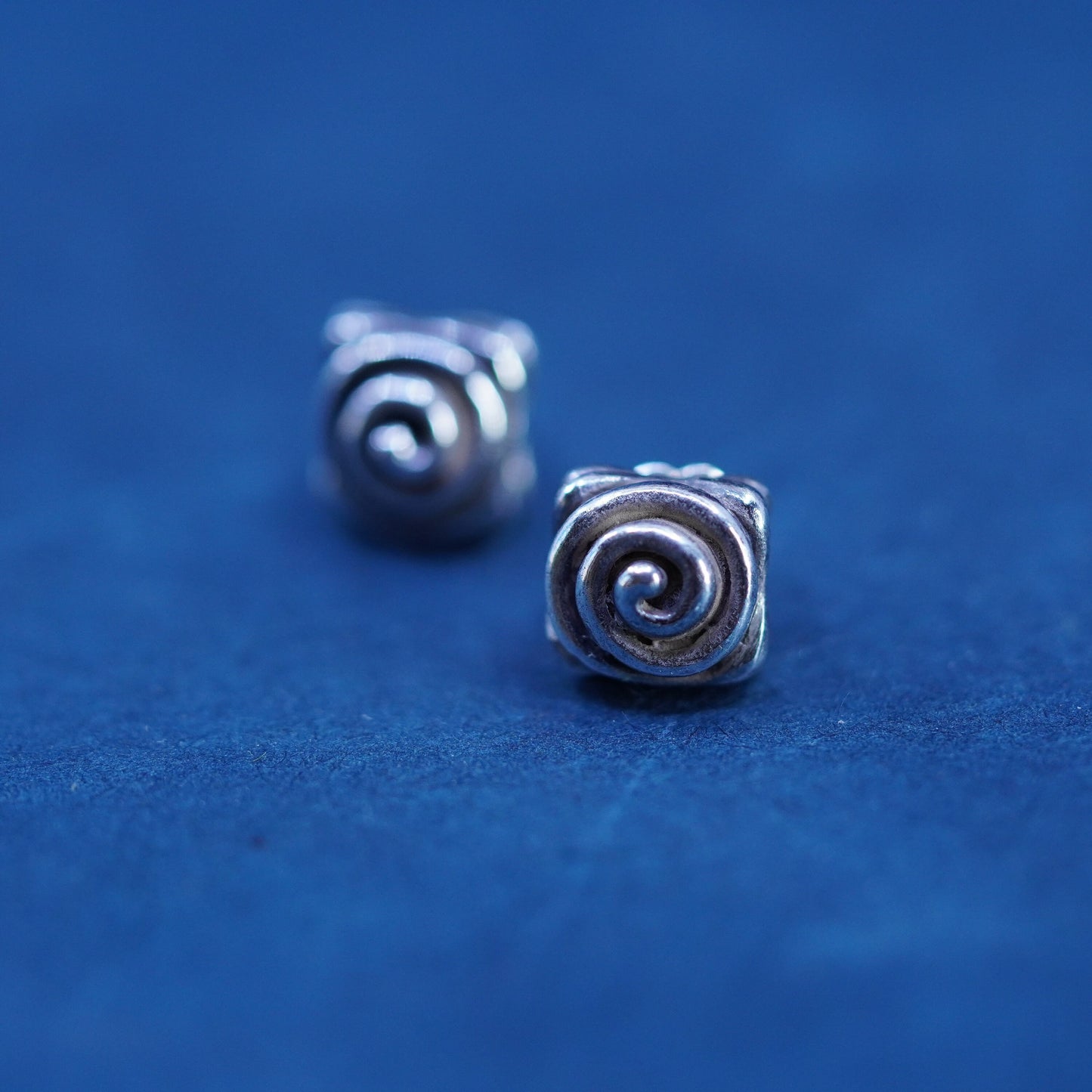 Vintage Sterling silver handmade earrings, 925 ribbed studs