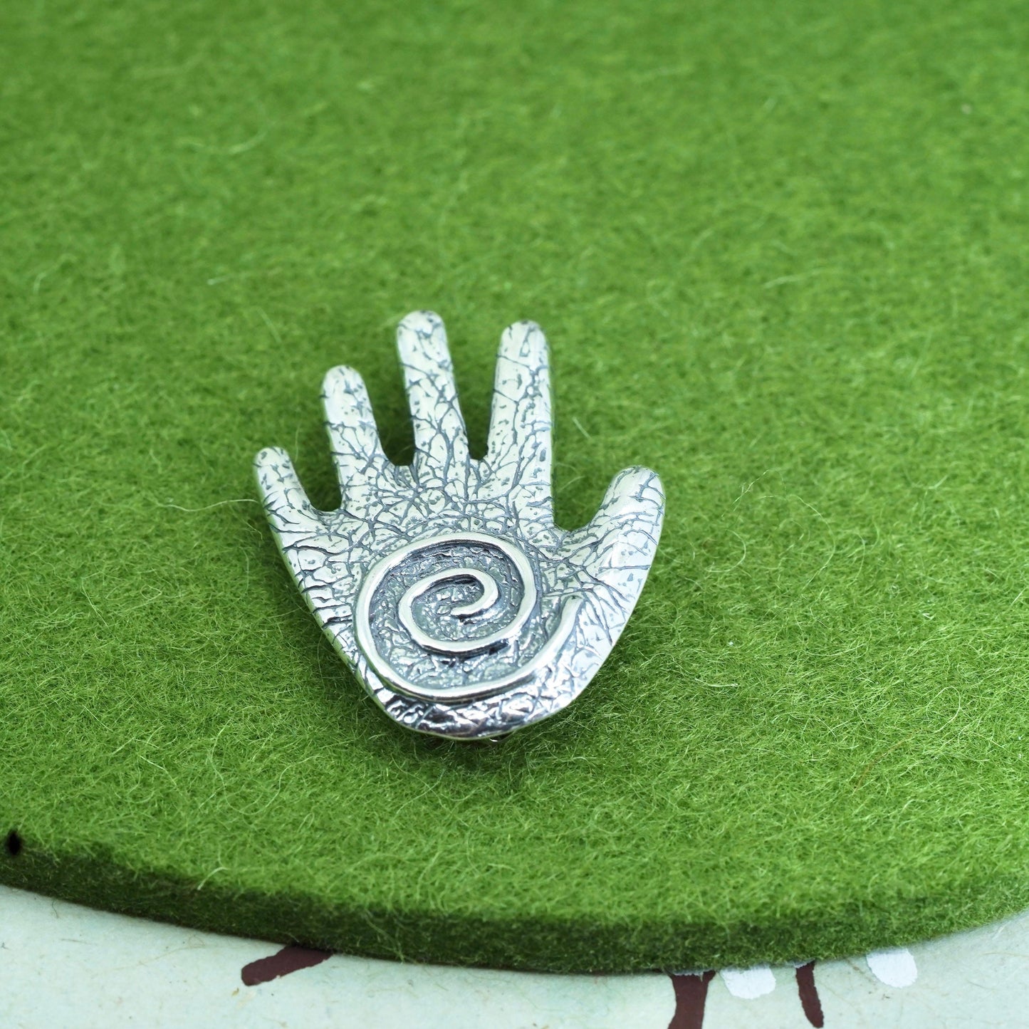 Sterling silver handmade brooch, 925 spiral hand healing and protection pendant