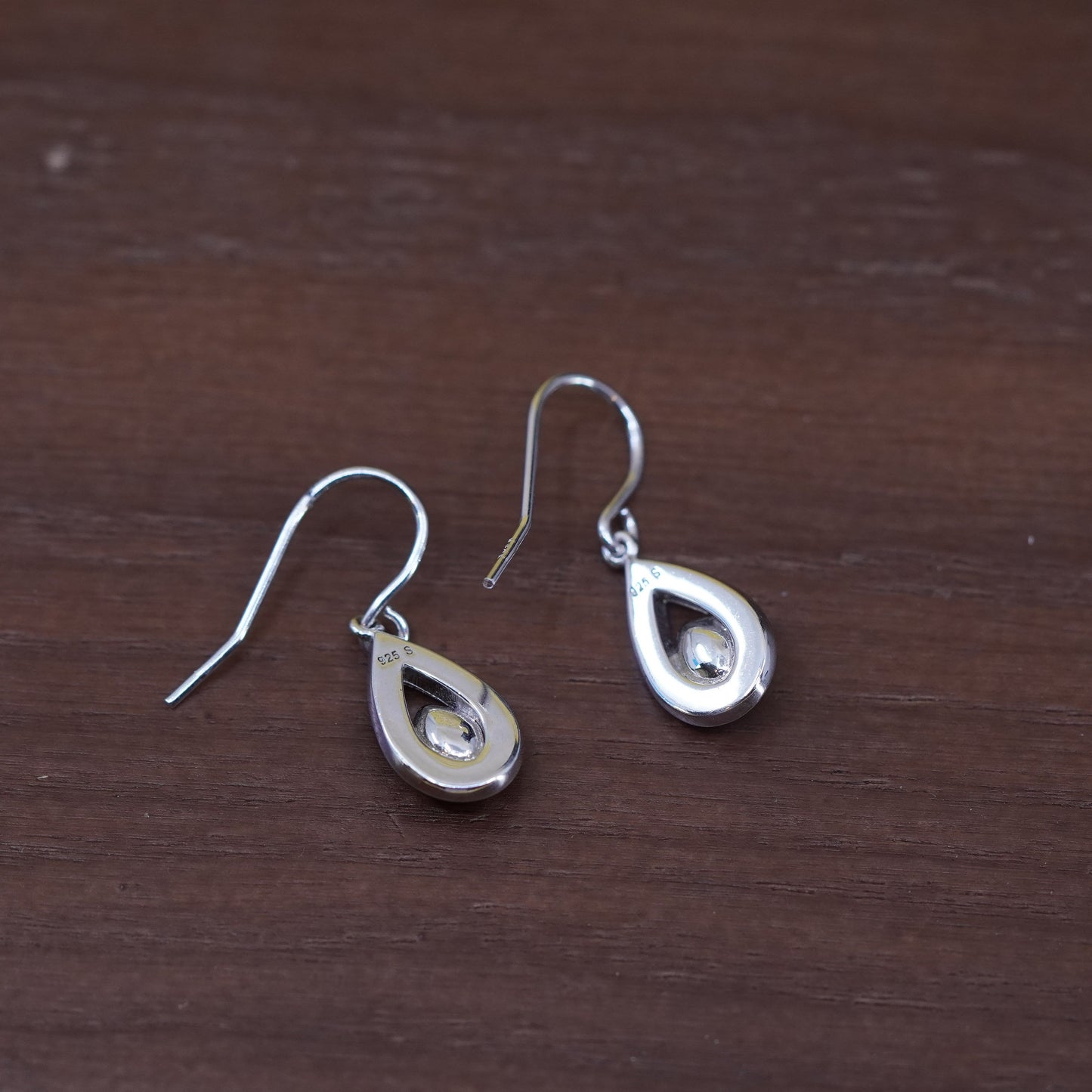 Vintage Sterling silver earrings, 925 teardrops with blue and cluster Cz