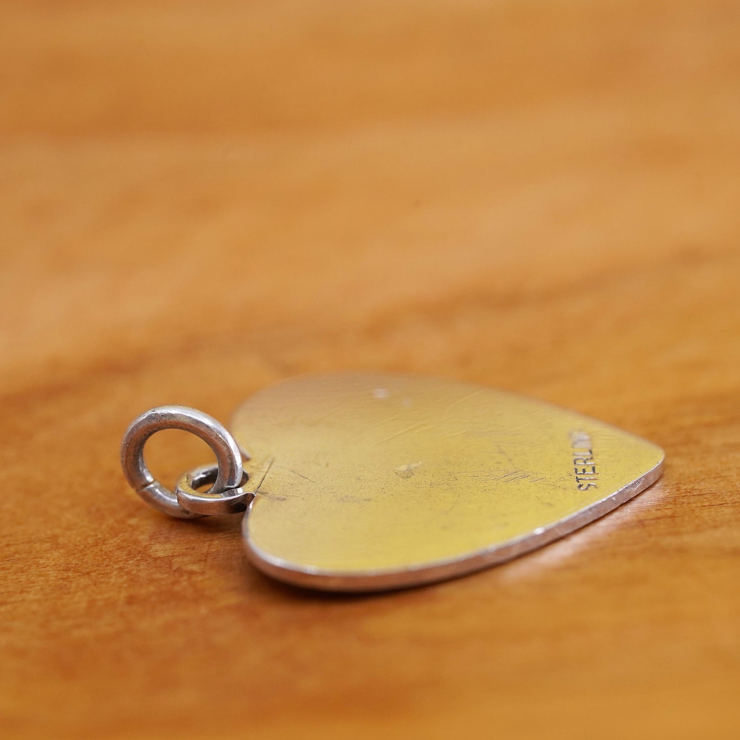 Vintage Sterling silver handmade charm, 925 heart tag pendant engraved C