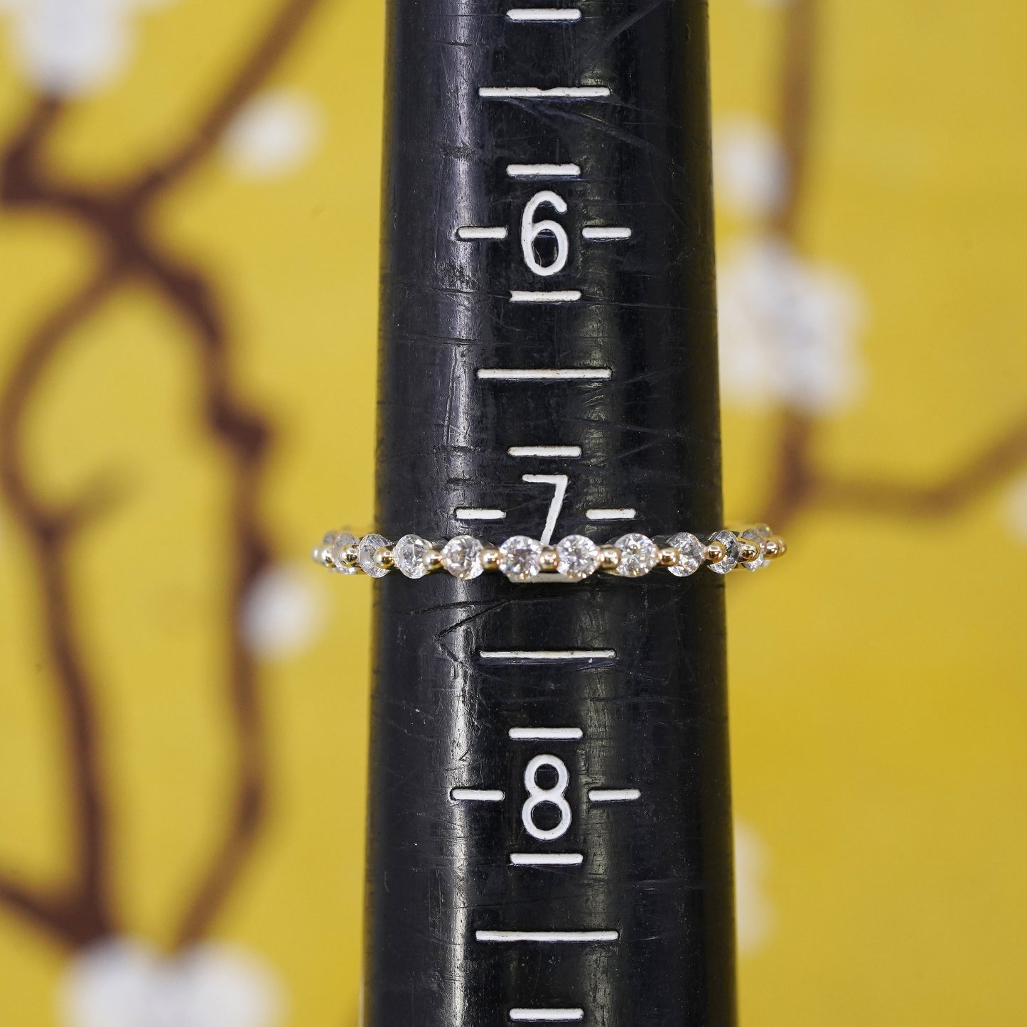 Size 7, vintage vermeil gold over Sterling silver ring, 925 stackable band cz