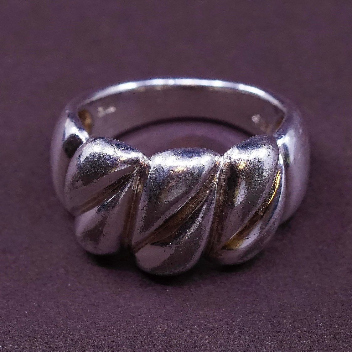 sz 8.25, vtg Sterling silver handmade ring, 925 silver ribbed band