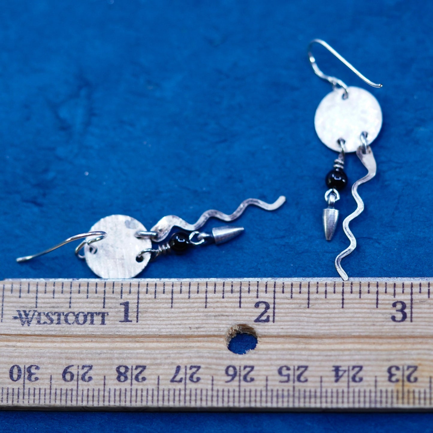 Southwestern sterling silver handmade earrings, 925 multi disc with onyx beads