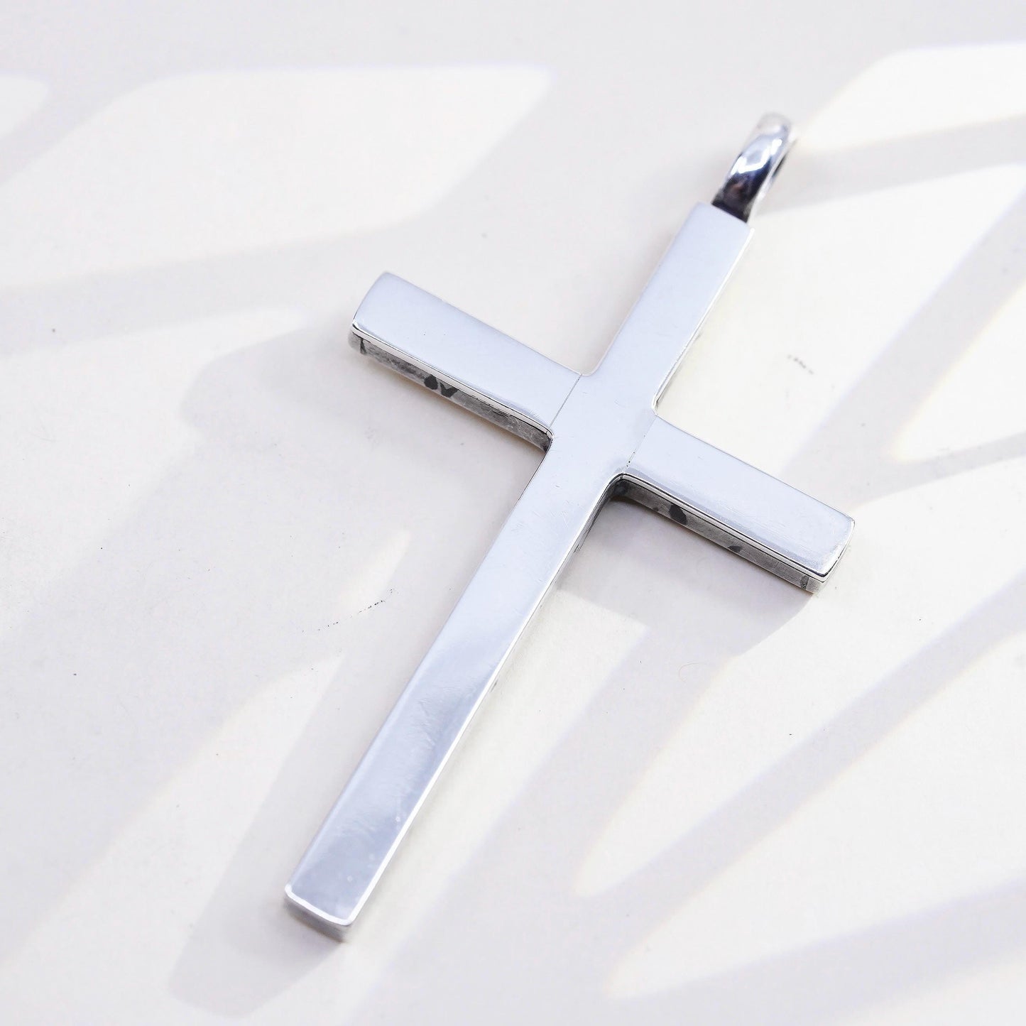 3” Vintage sterling silver handmade pendant, huge textured 925 cross