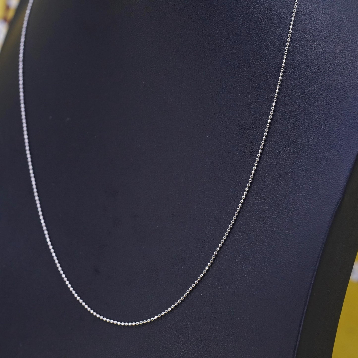 18”, 1mm, vintage Sterling silver beads necklace, 925 chain