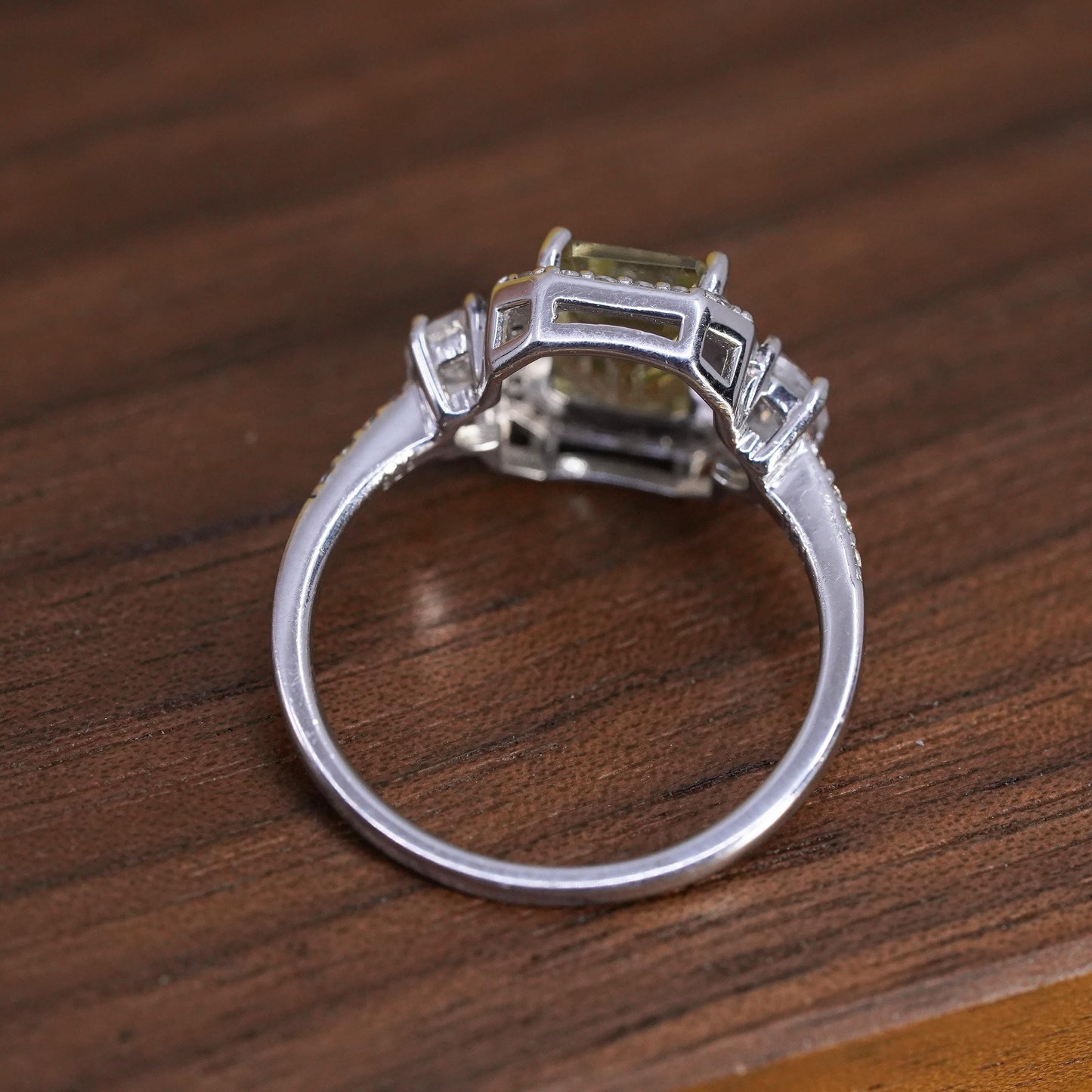 Size 9, vintage BBJ Sterling 925 silver ring with emerald cut citrine and cz