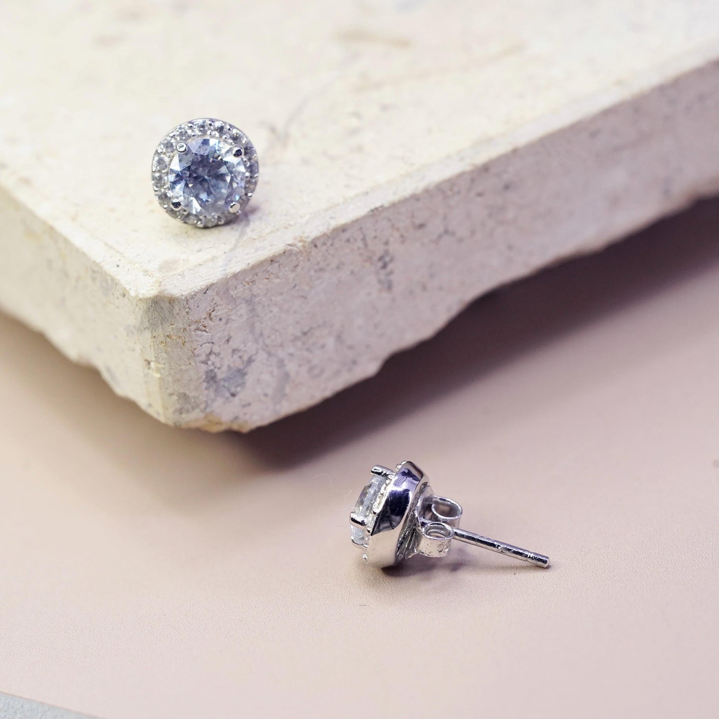 8mm, Sterling silver handmade earrings, 925 cz cluster studs