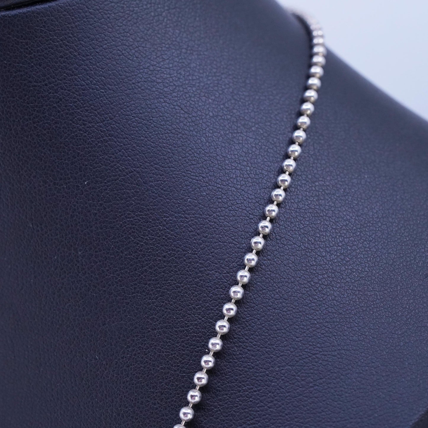 18" 2mm, vintage Italian Sterling 925 silver bead chain necklace