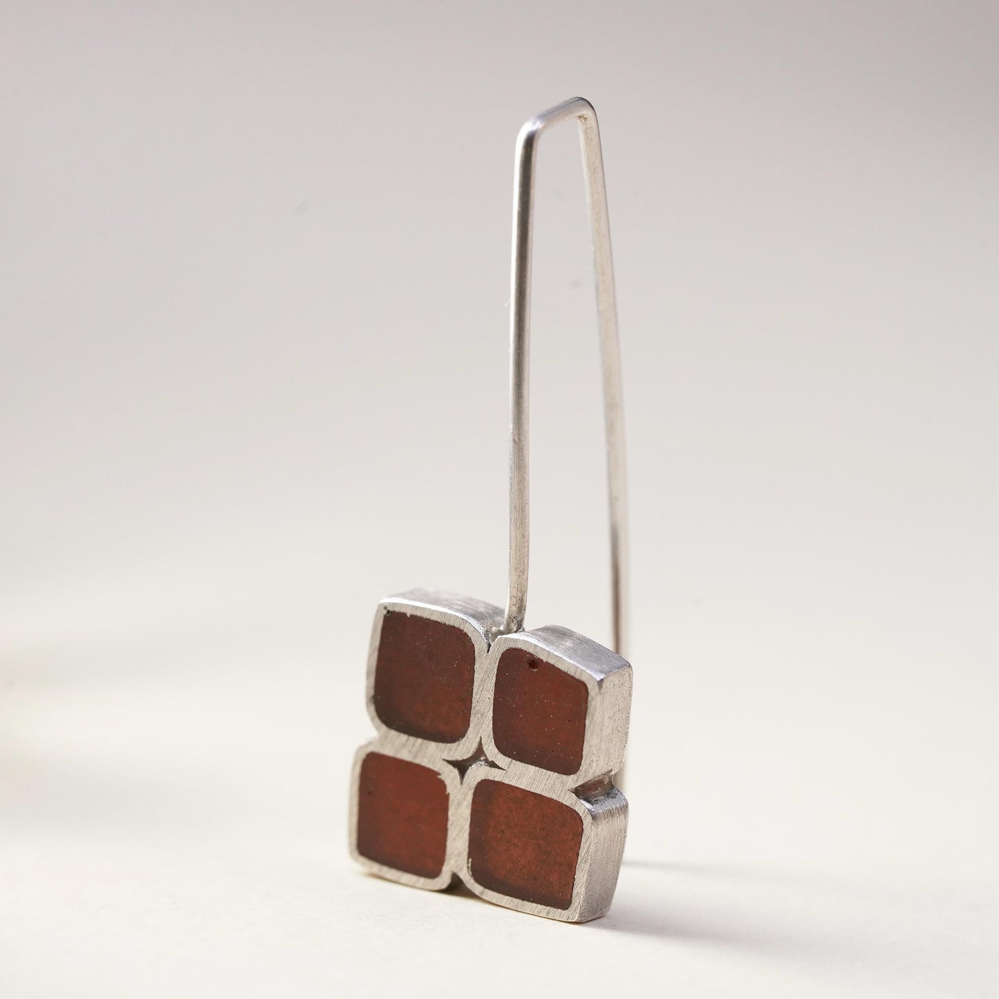Minimalistic sterling silver single earring, 925 square dangle with resin inlay