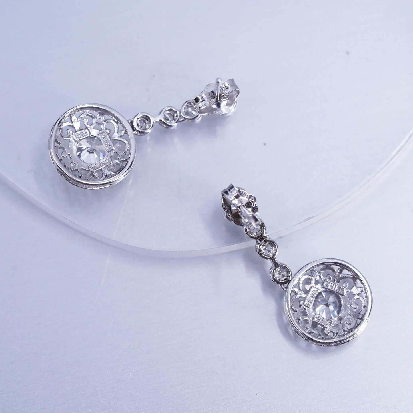 Vintage Sterling 925 silver circle earrings with wavy Cz