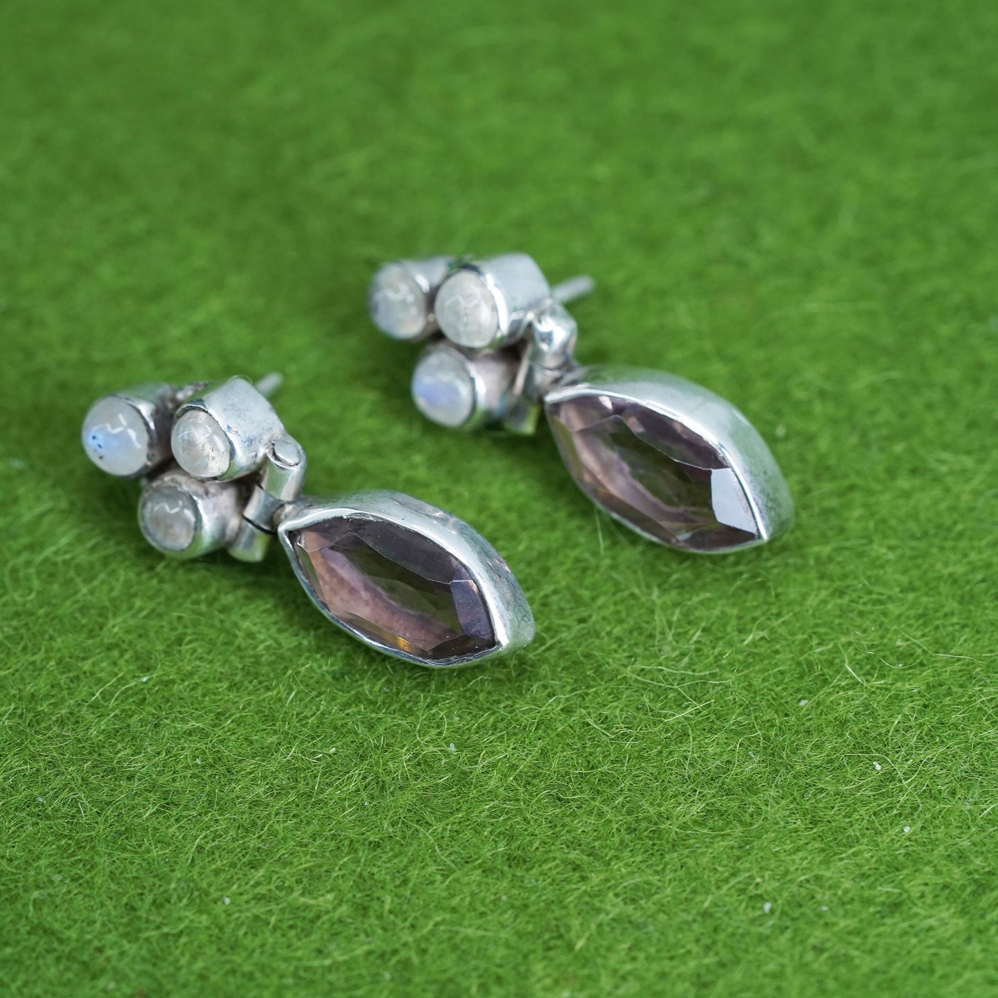 Vintage Sterling 925 silver handmade earrings with amethyst and moonstone