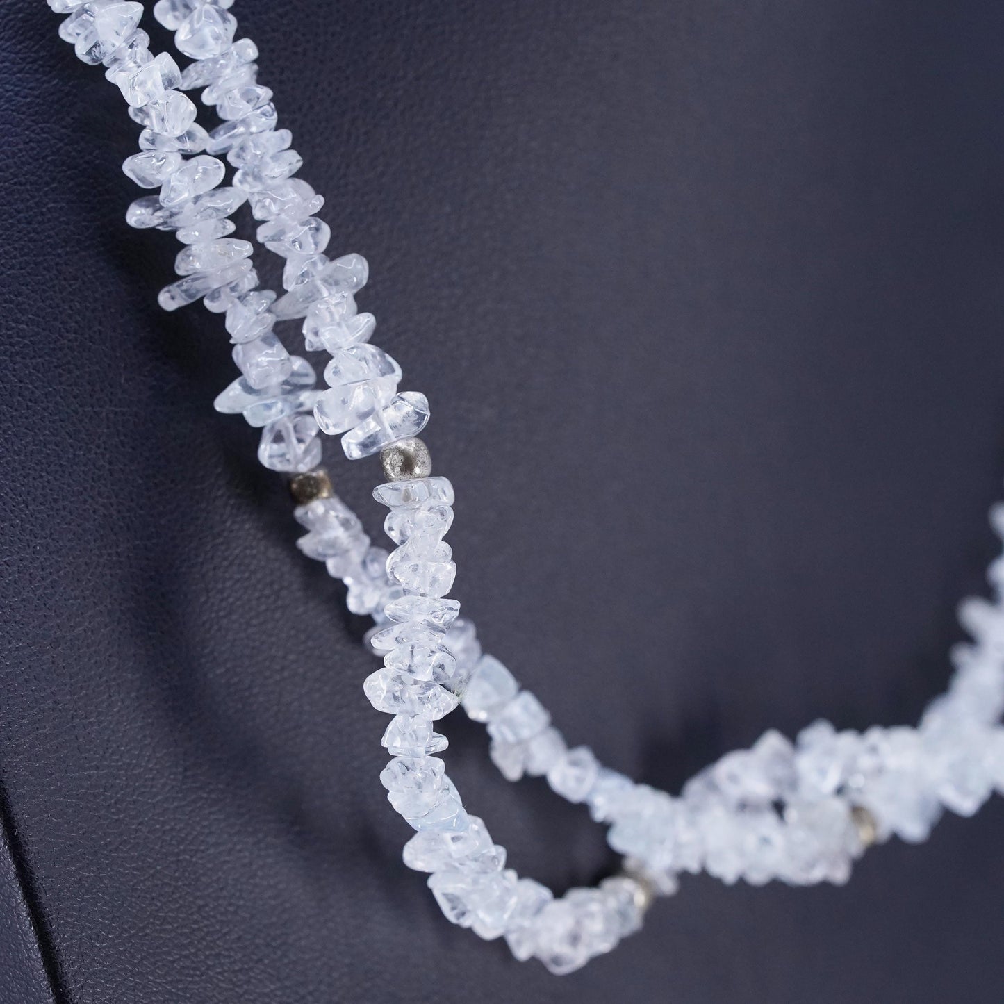 16", southwestern Sterling 925 silver double strands necklace chalcedony beads