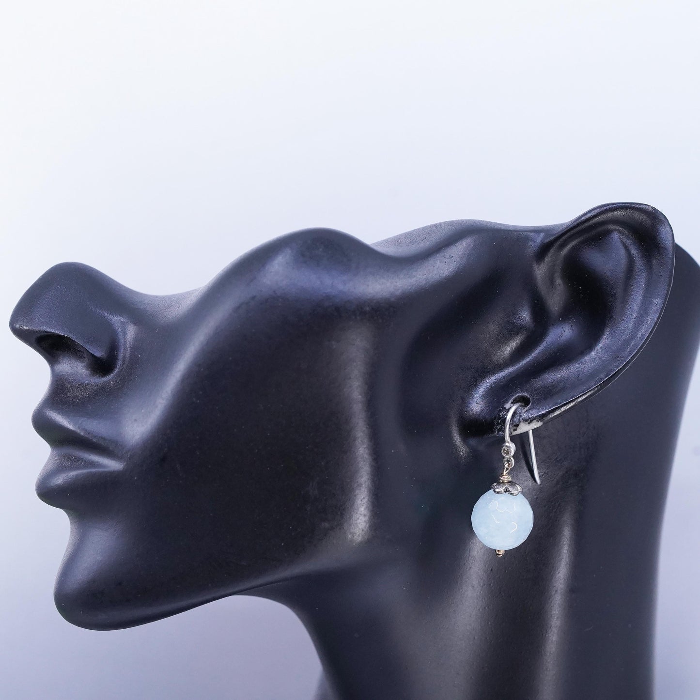Vintage Sterling 925 silver handmade earrings with chalcedony beads