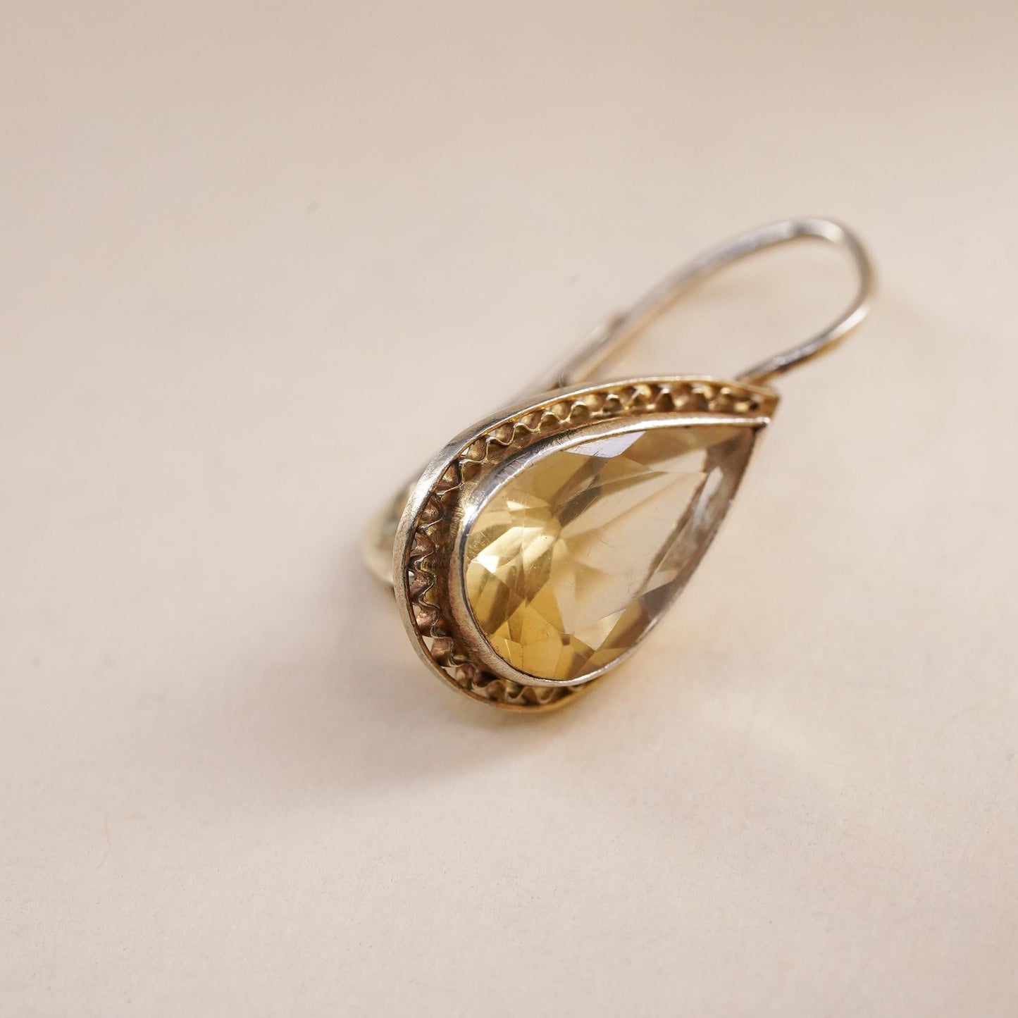 vermeil gold sterling silver 925 single teardrop citrine earring lever back