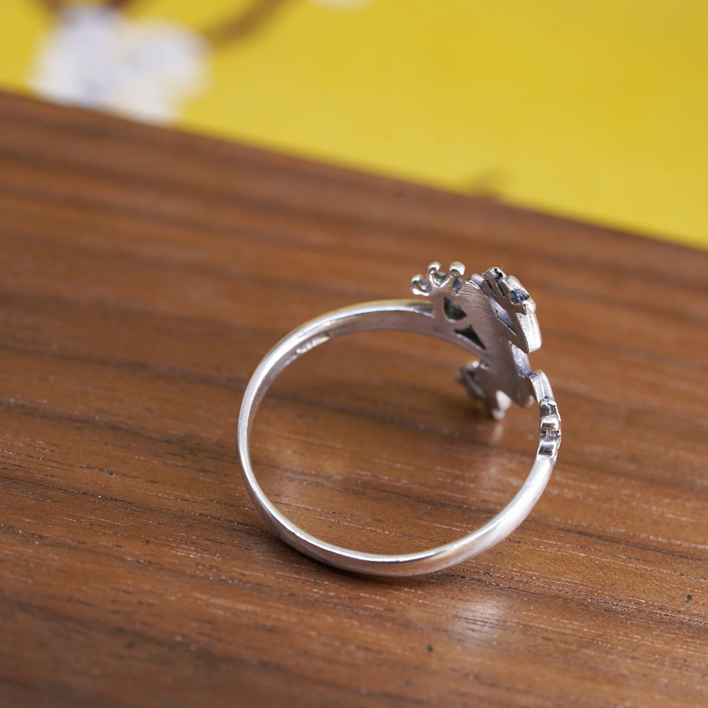 Size 8.5, vintage Sterling 925 silver handmade lotus leaf with frog ring