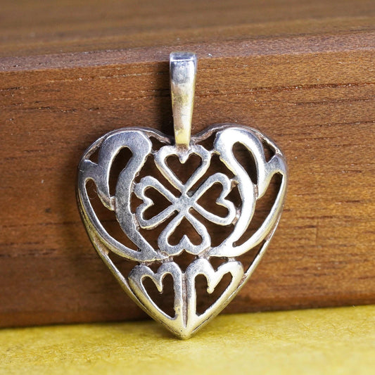 Sterling Silver 925 Four Leaf Clover Heart Pendant Charm Celtic Irish Good Luck