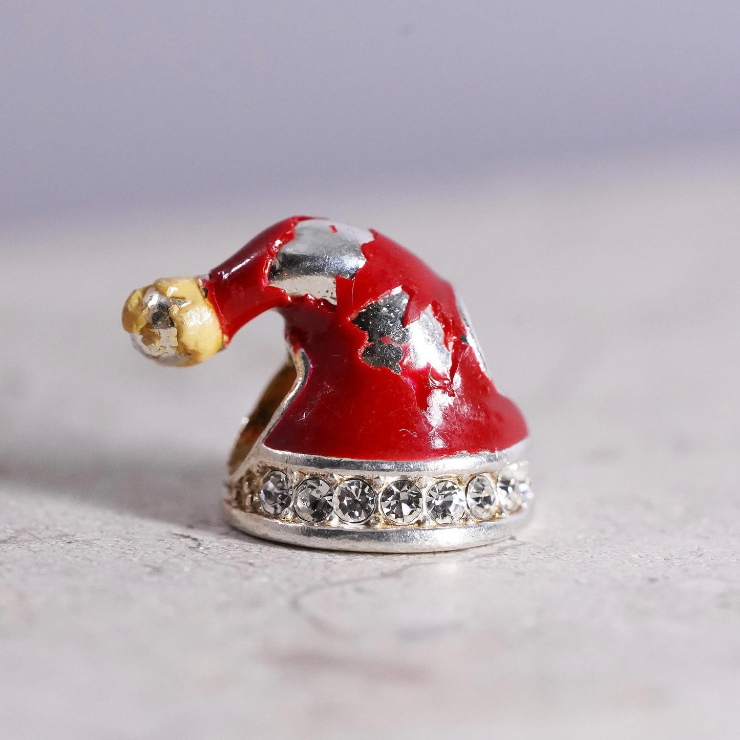 RCI Sterling silver handmade pendant, 925 Christmas Santa hat red enamel and cz