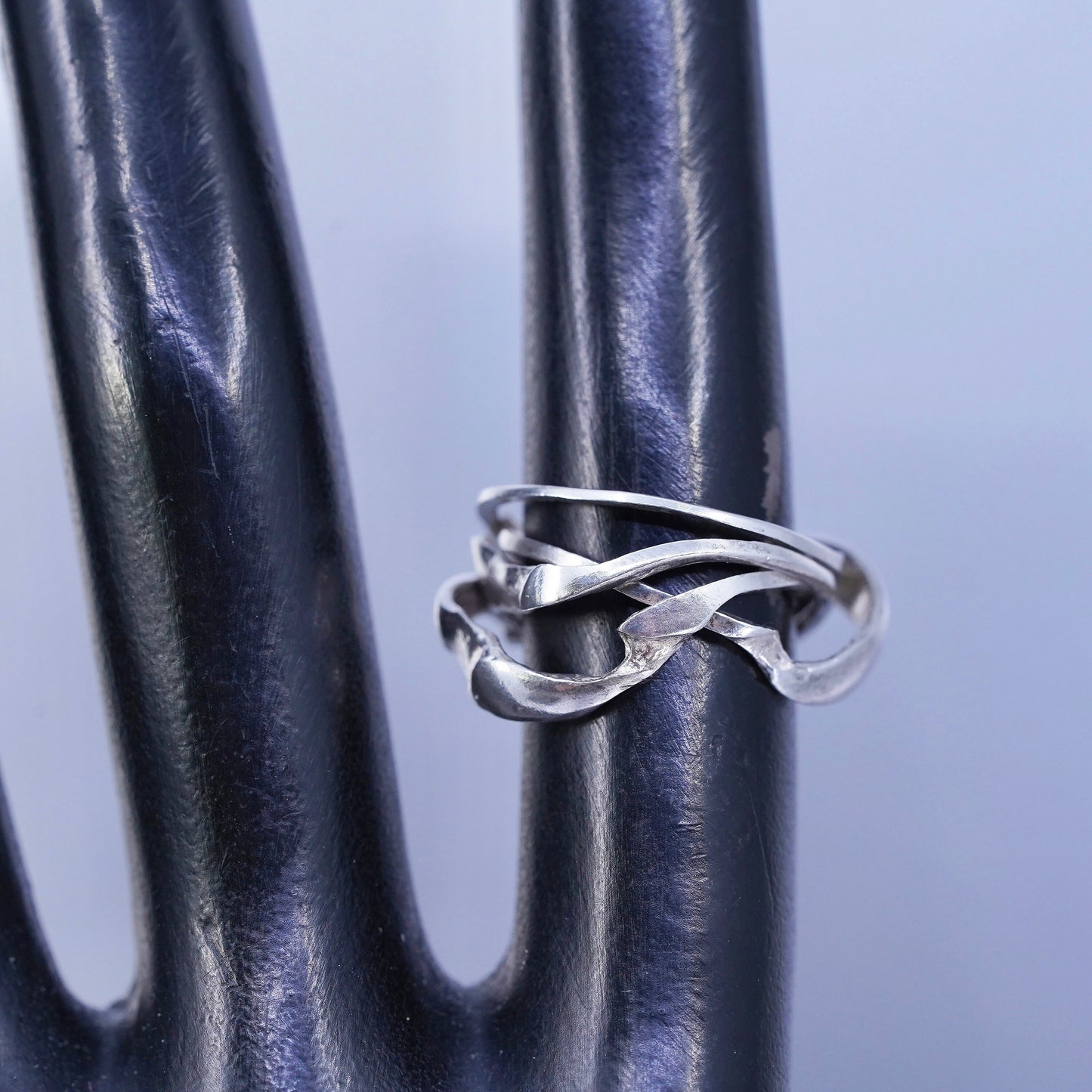 Size 4, vintage Sterling silver handmade cross ring, puzzle 925 entwined band