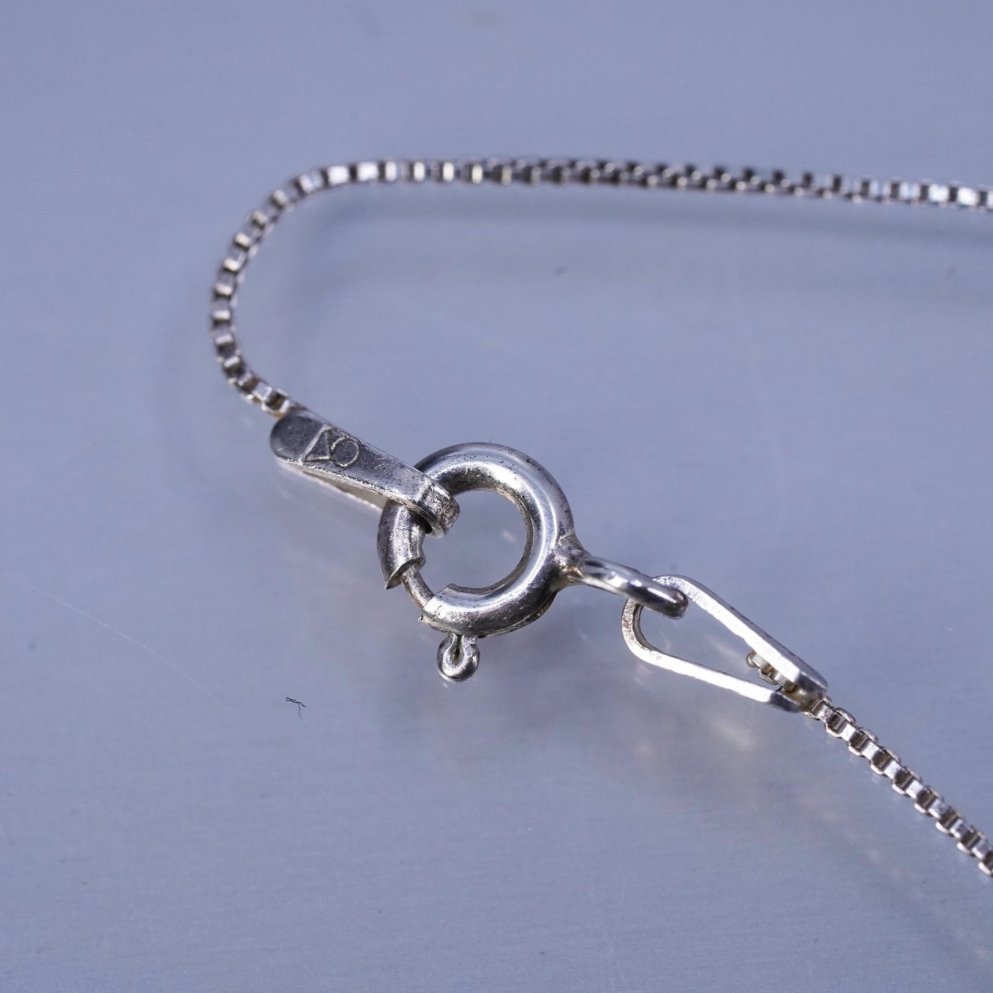 18”, vintage Sterling 925 silver box chain necklace with teardrop Onyx pendant