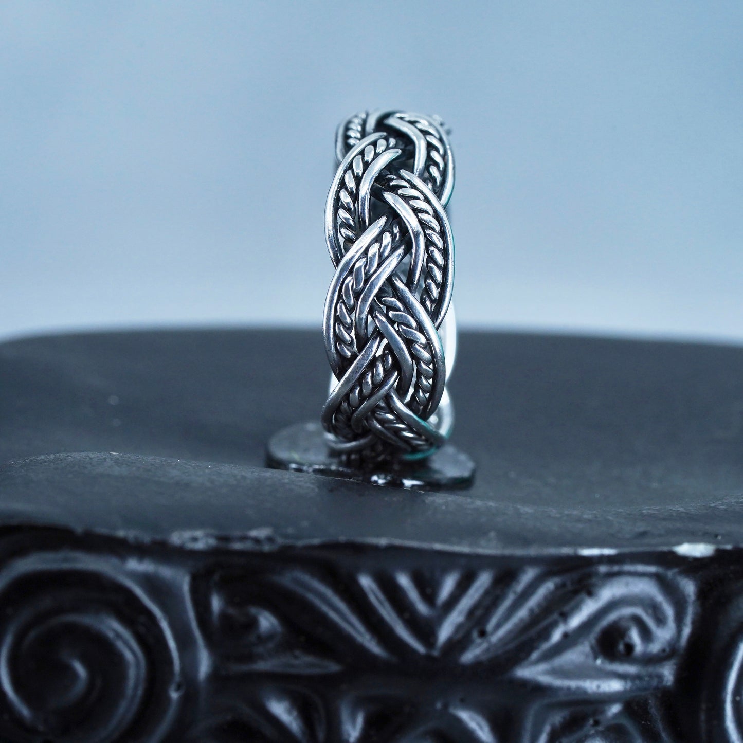Size 4.5, southwestern Sterling 925 silver ring, woven braided textured band