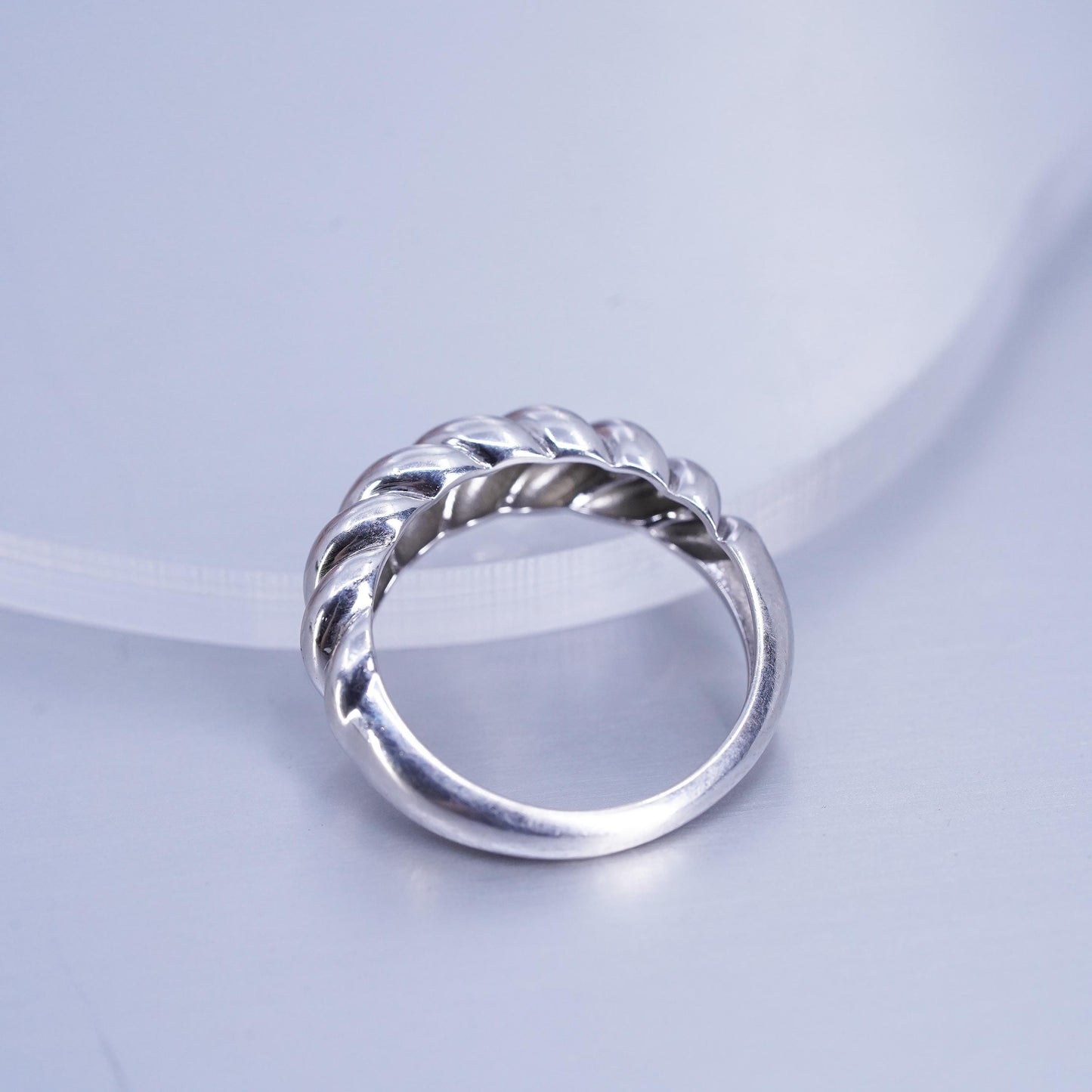 Size 6, vintage Sterling 925 silver handmade ring, modern ribbed band