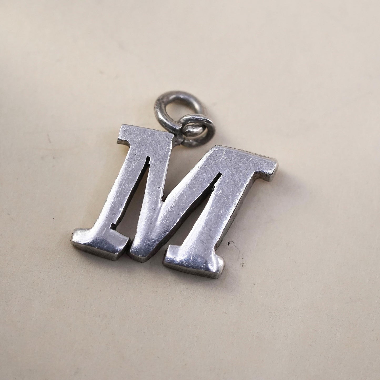Vintage sterling silver handmade pendant, 925 charm engraved letter “M”