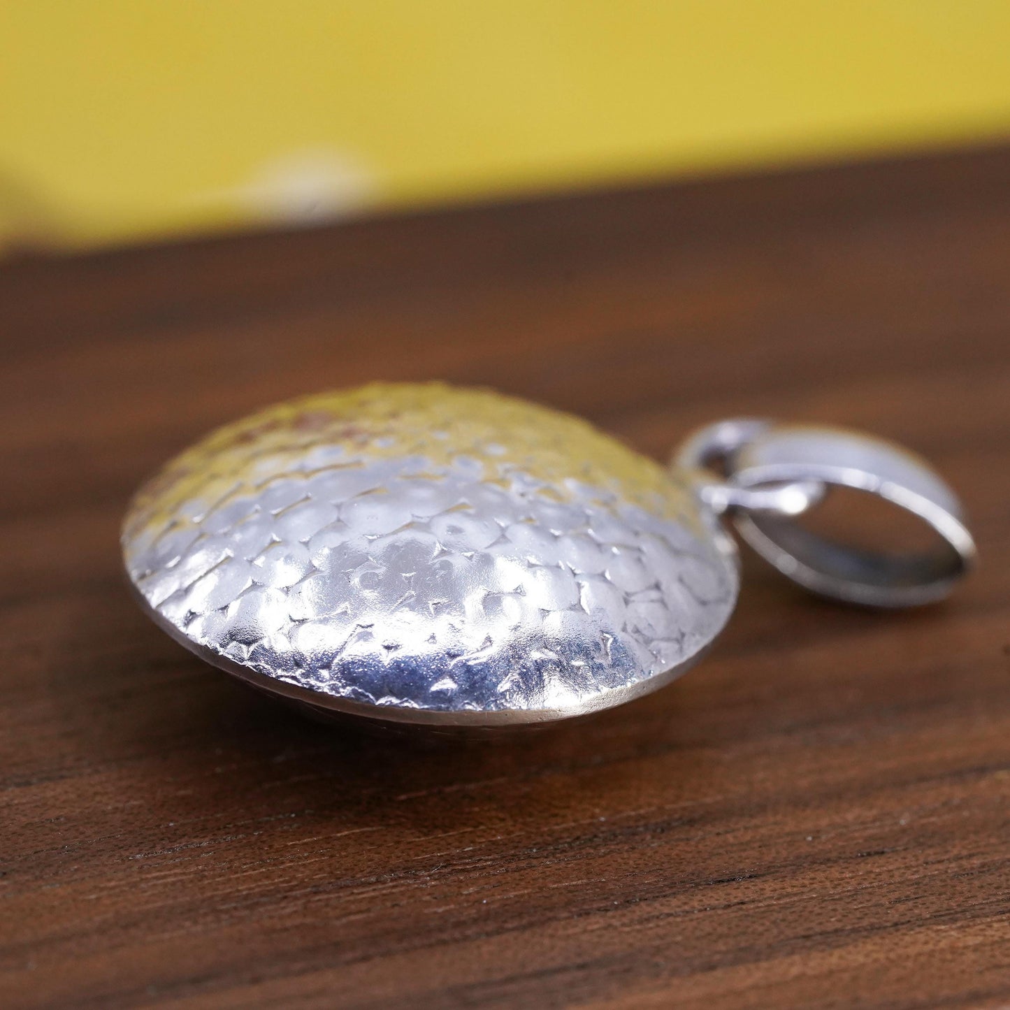 Vintage Sterling silver handmade pendant, puffy textured 925 circle