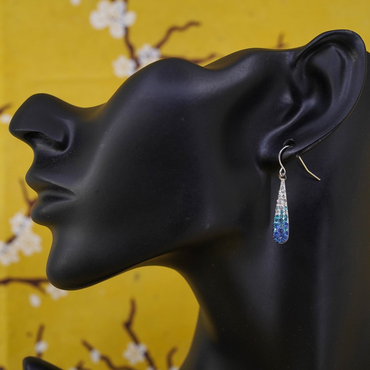 Vintage Sterling 925 silver handmade teardrop earrings with crystal