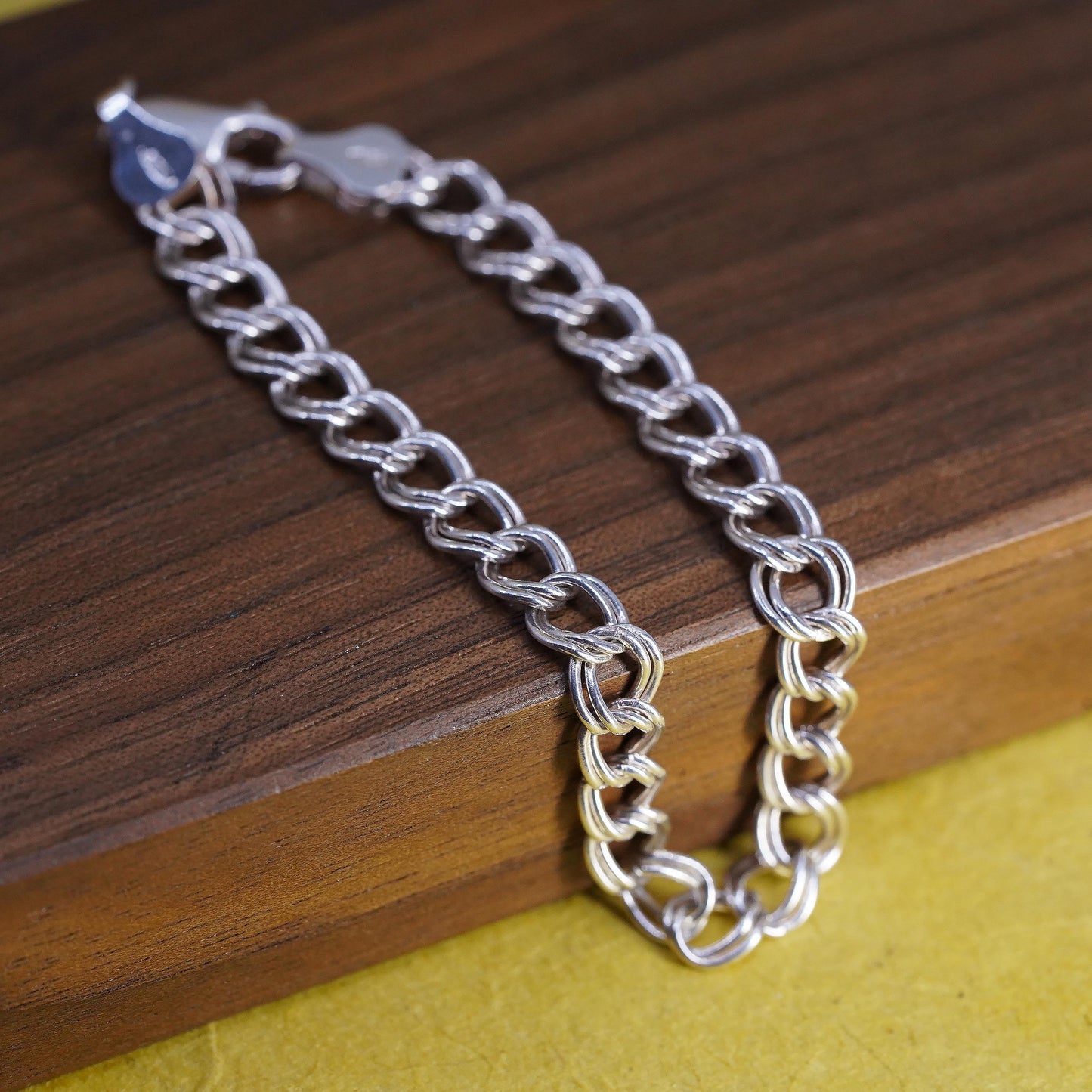 7" Italian Sterling silver handmade double curb bracelet, 925 chain bracelet