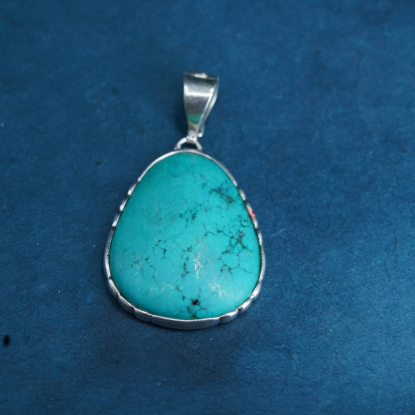 Vintage LUC Sterling 925 silver handmade teardrop pendant with turquoise