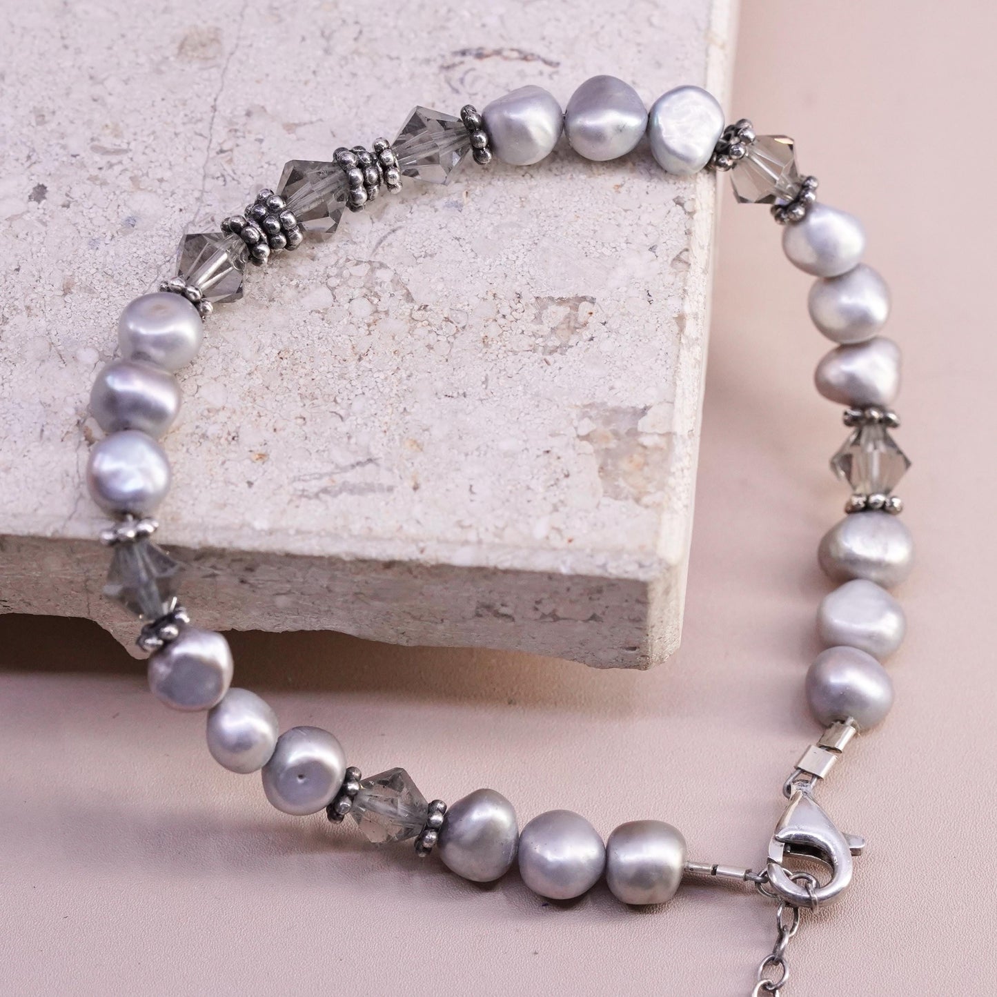 7+1”, Sterling silver bracelet, solid 925 silver clasp freshwater pearl beads