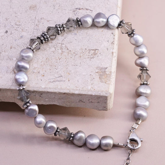 7+1”, Sterling silver bracelet, solid 925 silver clasp freshwater pearl beads