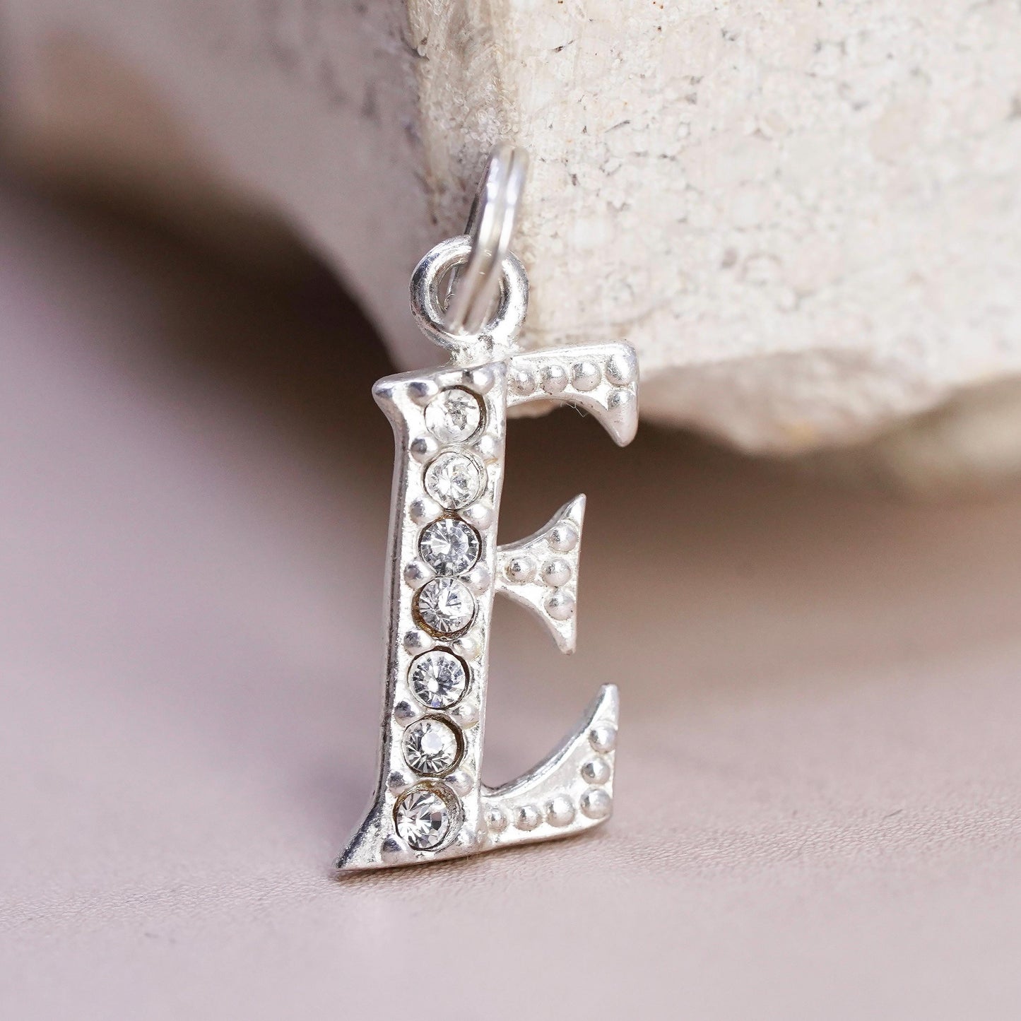 Vintage sterling silver handmade pendant, 925 cluster cz letter E charm