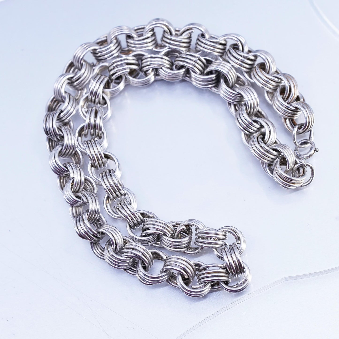 14" 9mm, vintage Sterling 925 silver bold circle chain choker collar necklace