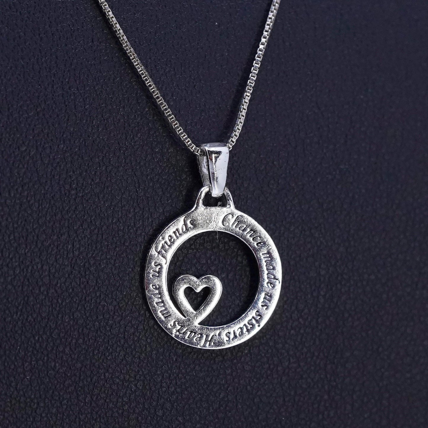 18", Sterling 925 silver pendant necklace circle heart pendant sisters friends