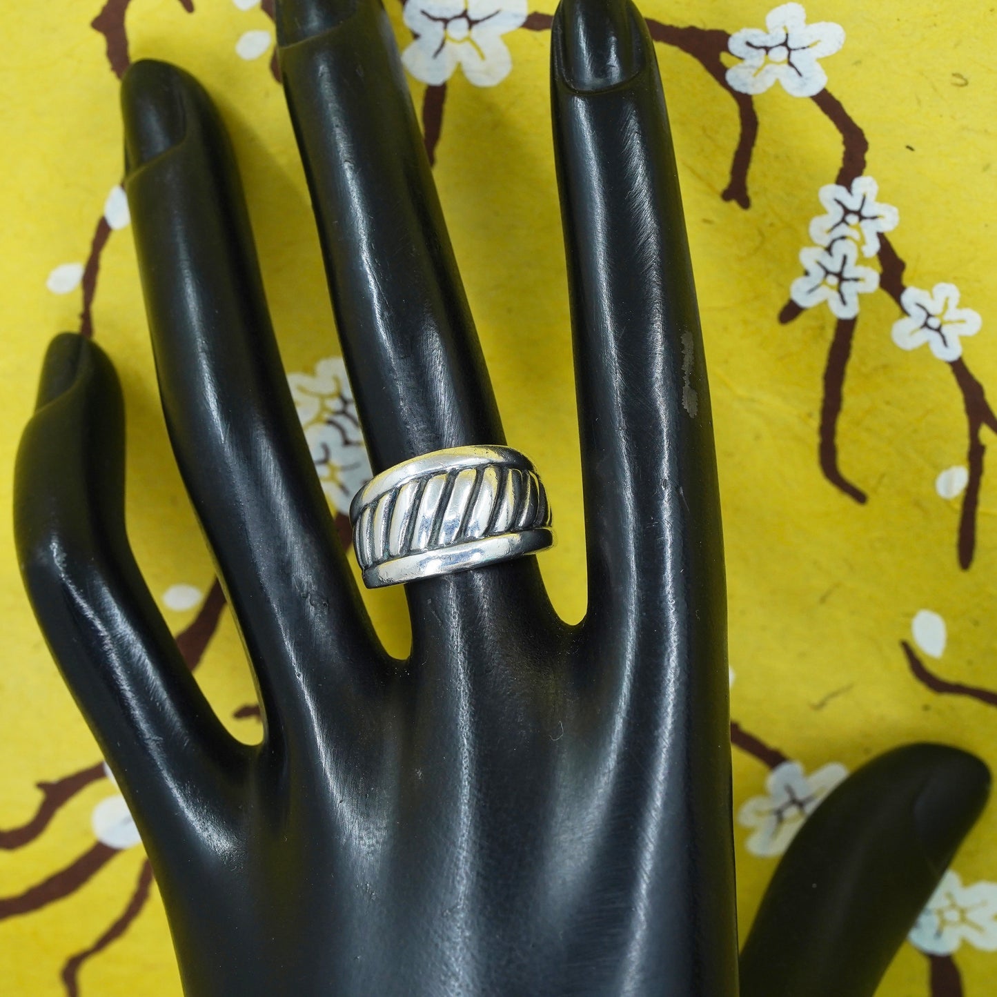 Size 7, VTG Mexico sterling silver handmade ring, 925 ribbed band, minimalist