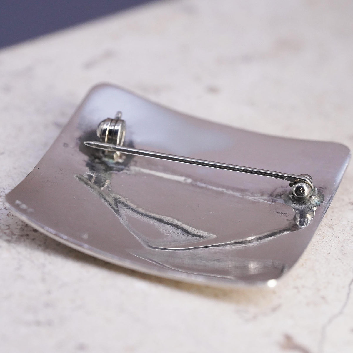 Sterling Silver Enamel Heart Brooch, Colorful Modernist Artisan Pin Square 925