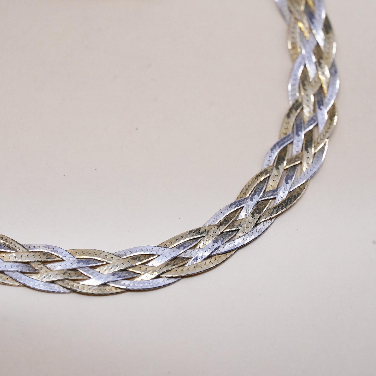 18", VTG vermeil gold sterling silver necklace, 925 braided herringbone chain