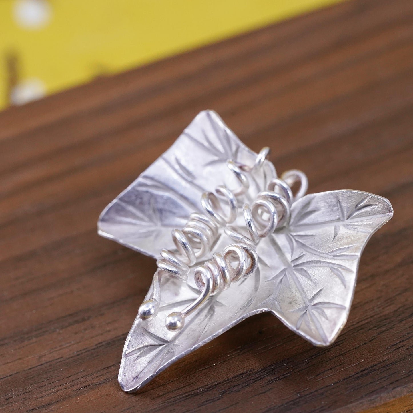 Vintage Mexican sterling 925 silver handmade grape leaf pendant