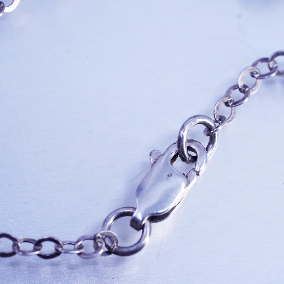 7" 2mm, Vintage Sterling 925 silver handmade bracelet, heart charm cross cutout