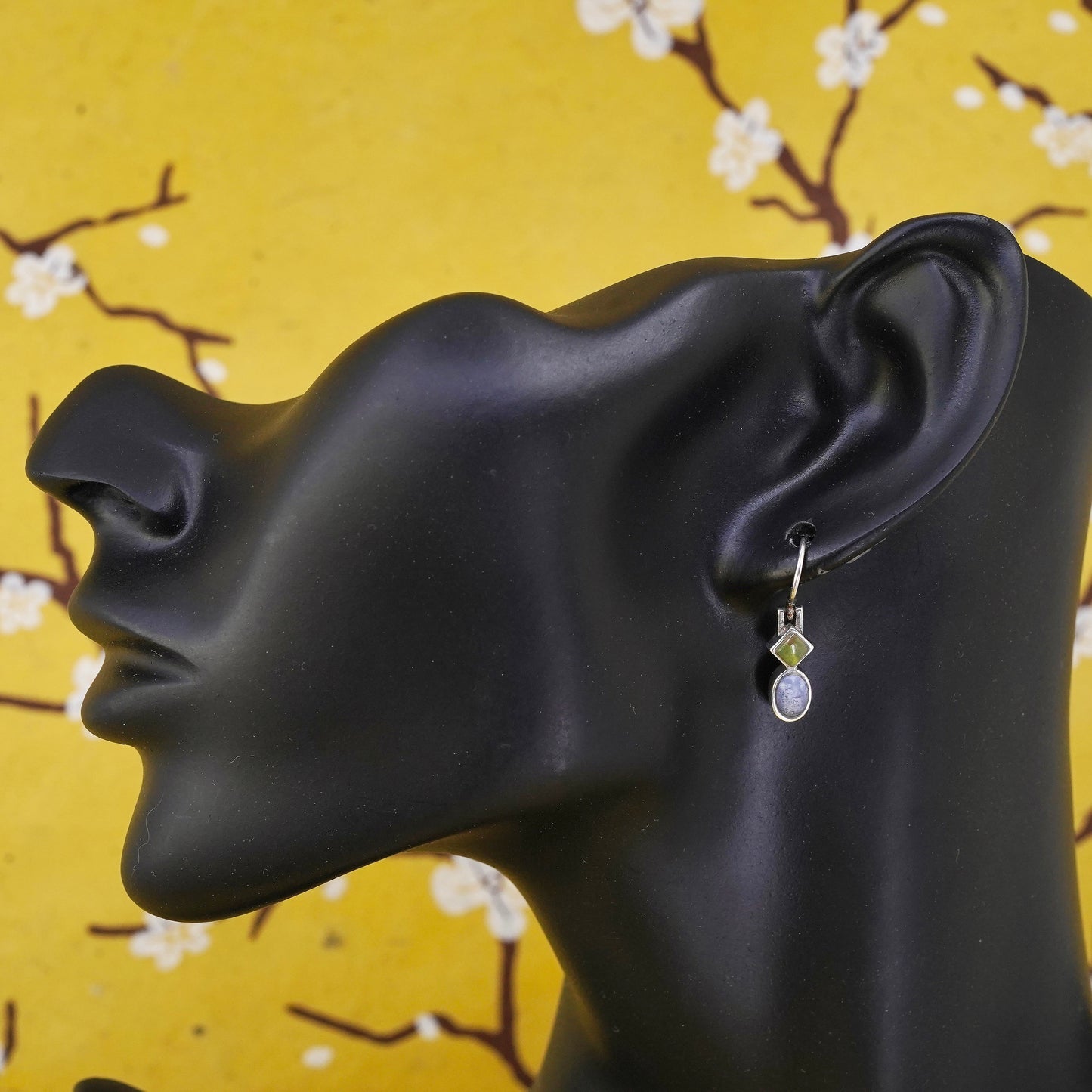 Vintage sterling 925 silver handmade earrings with denim lapis lazuli bead