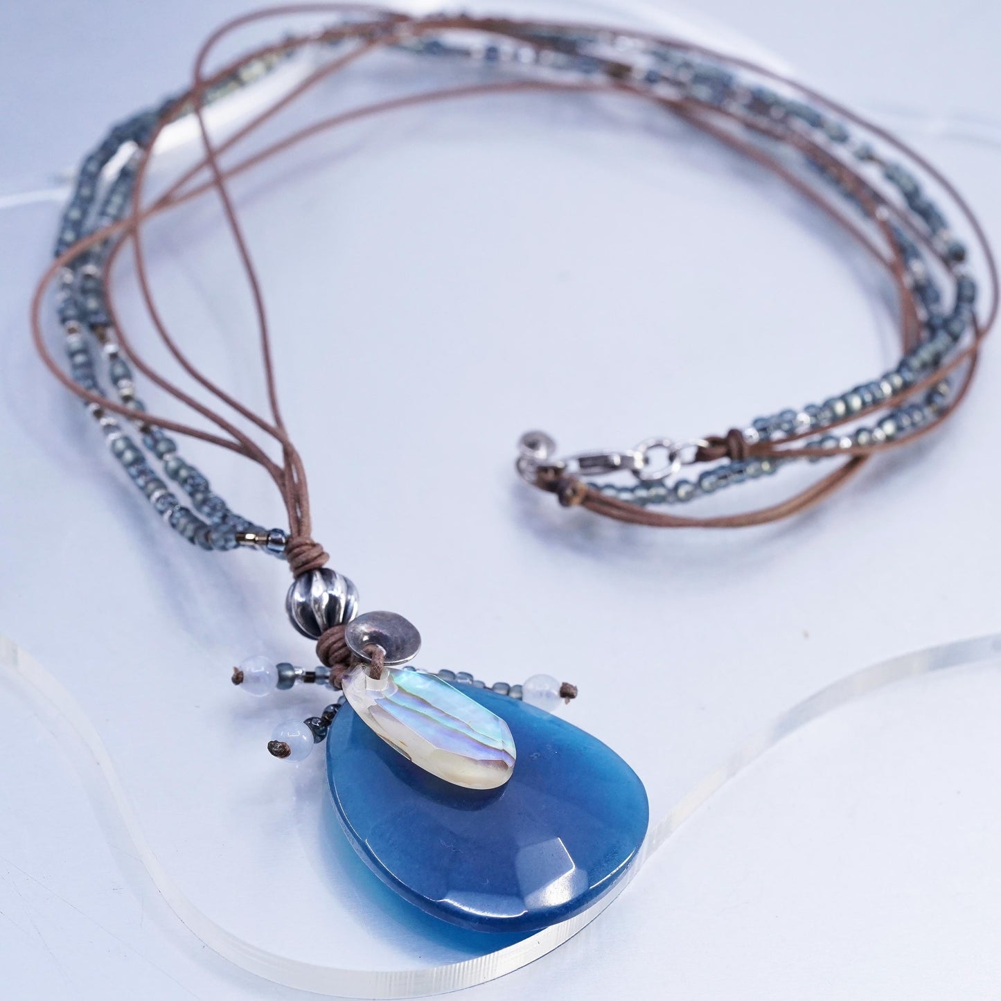 21", Silpada Necklace N2227 INDIGO Sterling Silver teardrop Blue Shell abalone