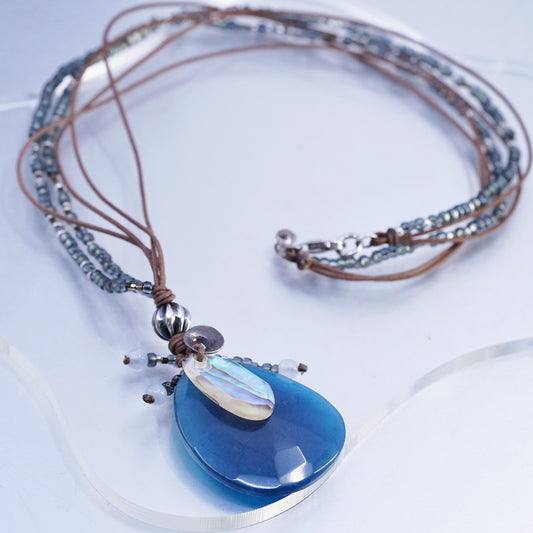 21", Silpada Necklace N2227 INDIGO Sterling Silver teardrop Blue Shell abalone