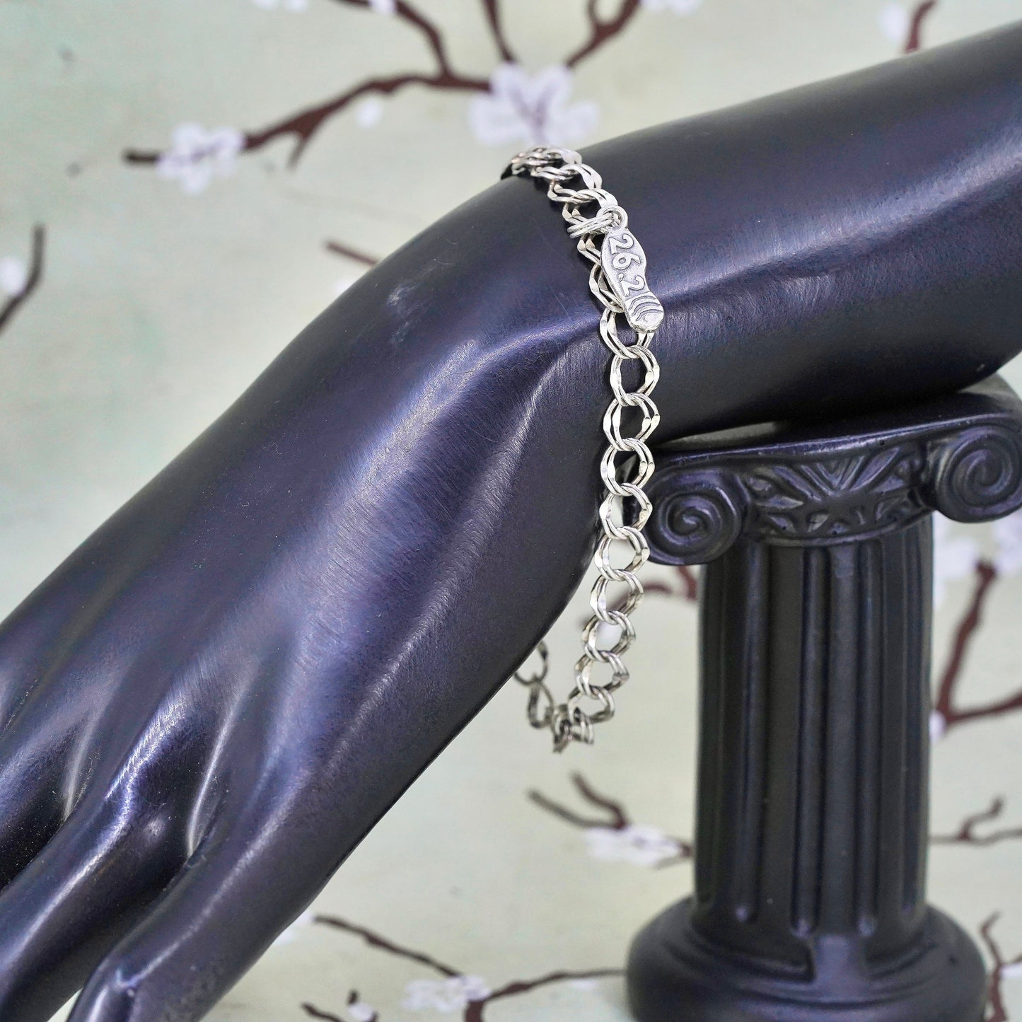 7.5”, sterling silver double curb bracelet, 925 chain with 26.2 sandal charm