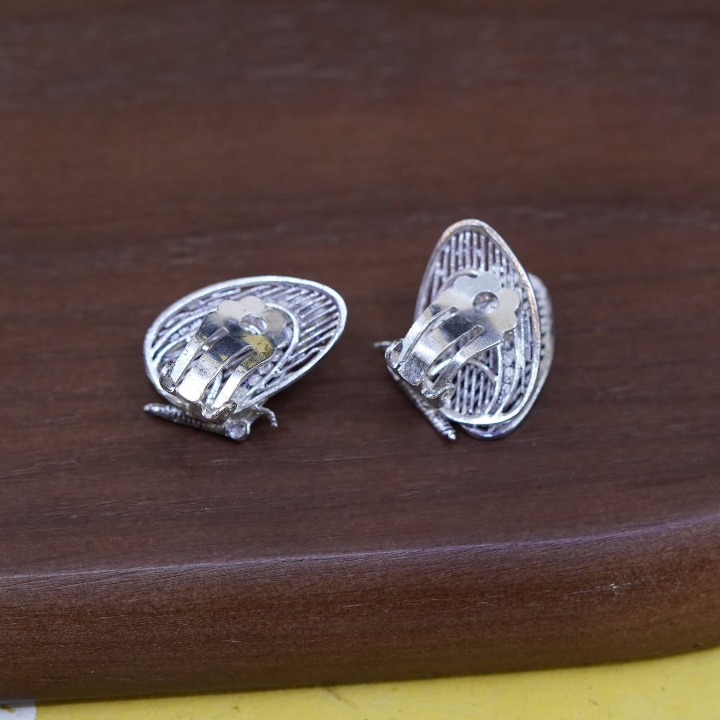 VTG Germany Sterling silver handmade clip on, 925 filigree butterfly earrings