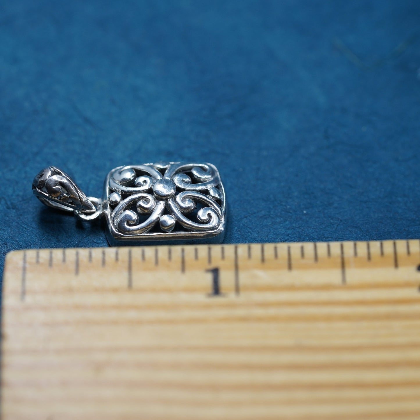 Vintage Sterling silver handmade pendant, 925 filigree rectangular pendant