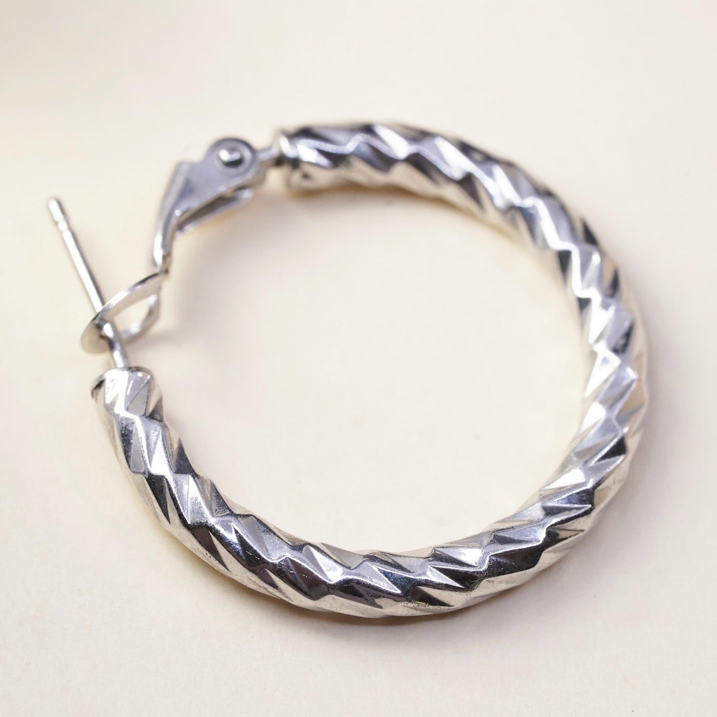 1", Vintage sterling silver loop single earring, textured primitive hoop