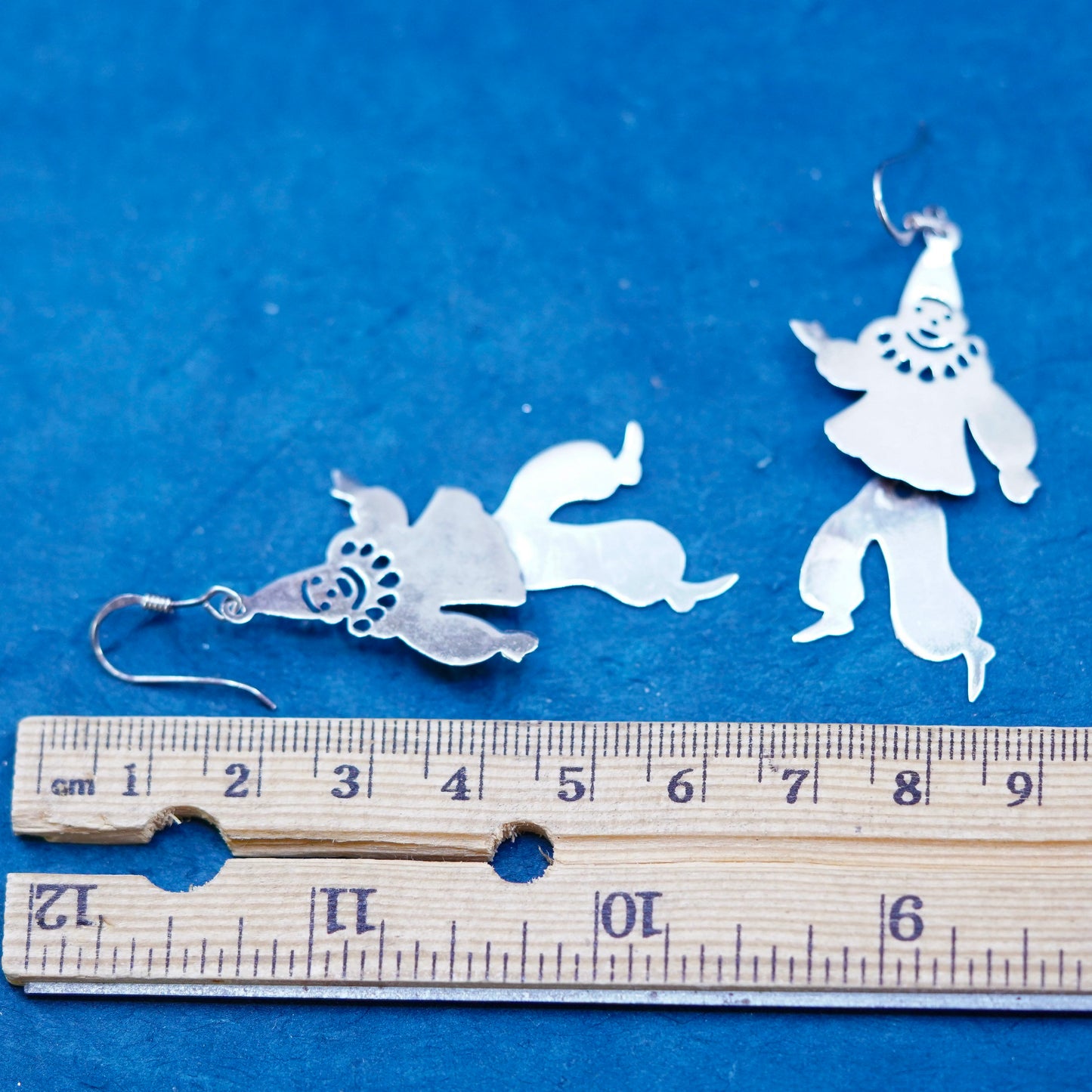 sterling silver handmade earrings, 925 dancing clowns drop with movable waist